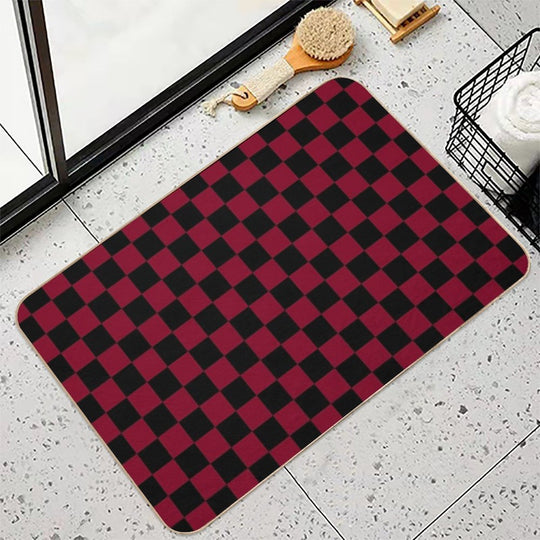 Black And Burgundy Red Checkerboard  Pet-Safe Bath Mat