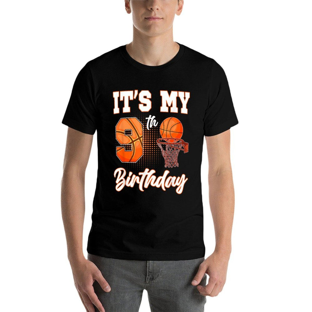 Its My 9th Birthday Basketball Theme Party 9 Years Old  Ribbed Collar T-Shirt