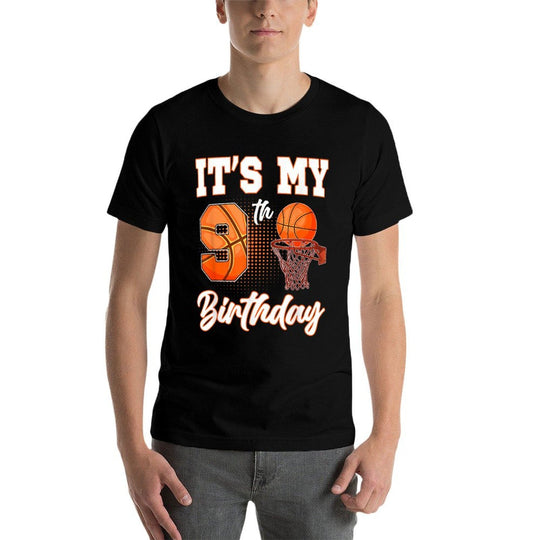 Its My 9th Birthday Basketball Theme Party 9 Years Old  Ribbed Collar T-Shirt