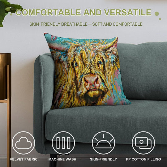 Highland Cow Digital Artwork Soft Easy Maintenance Throw Pillow