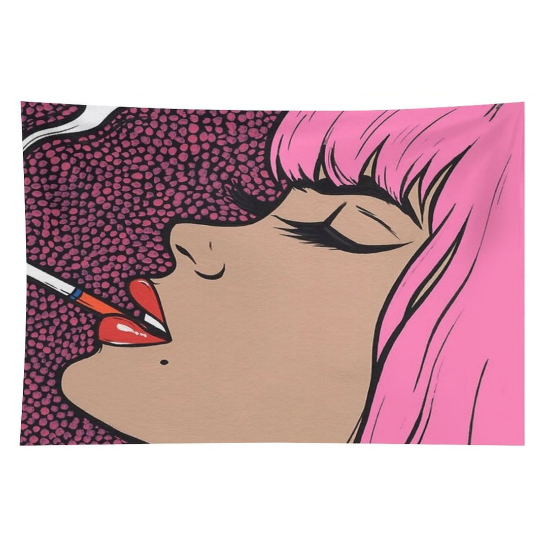 Pink Smoking Comic Girl Tapestry