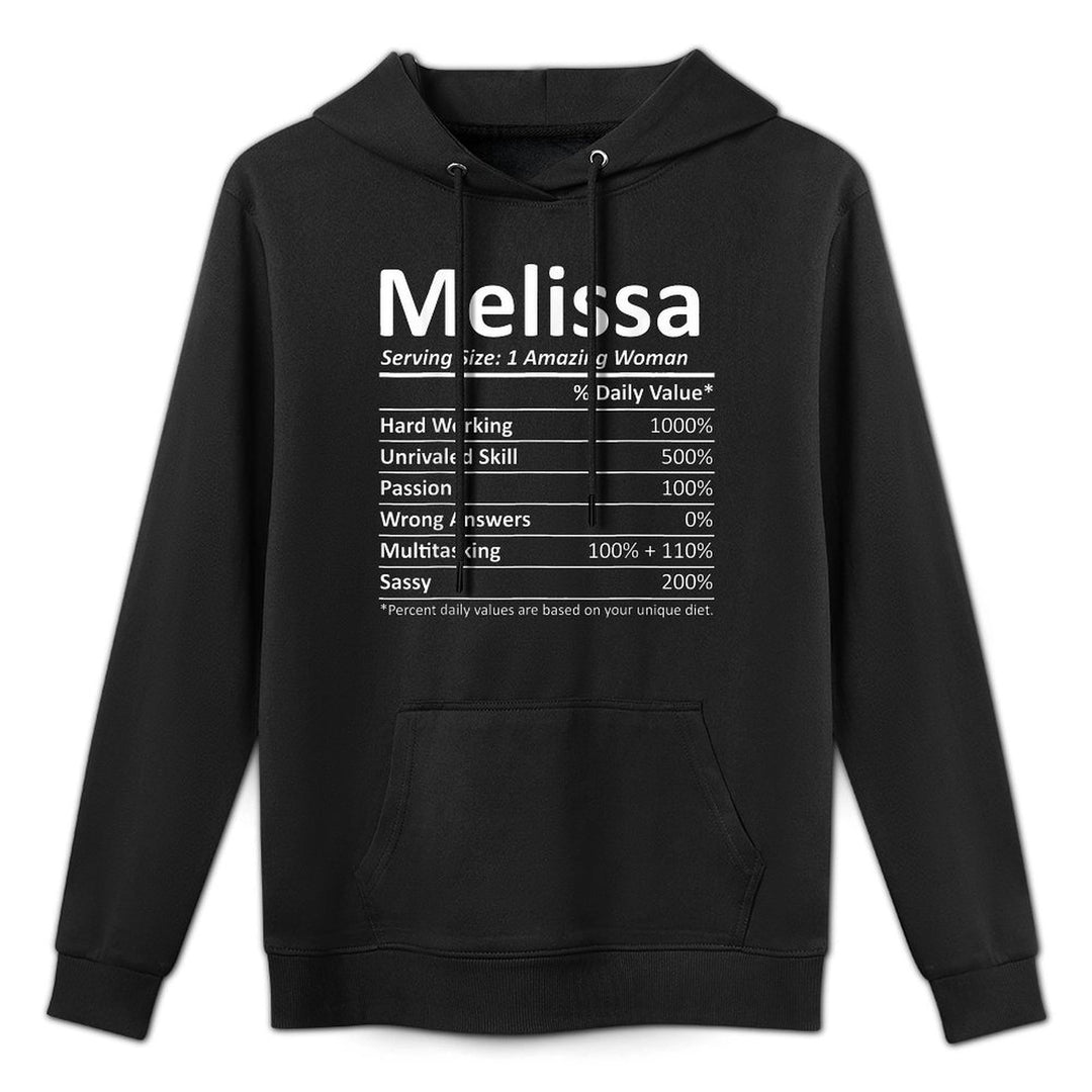 Custom Girl Women Mom Fun Birthday Nutrition Facts Melissa Personalized Name Funny Medium-Weight Fabric Hoodie