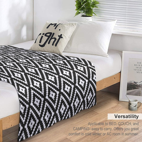 Aztec - White on Black Eco-conscious Throw Blanket