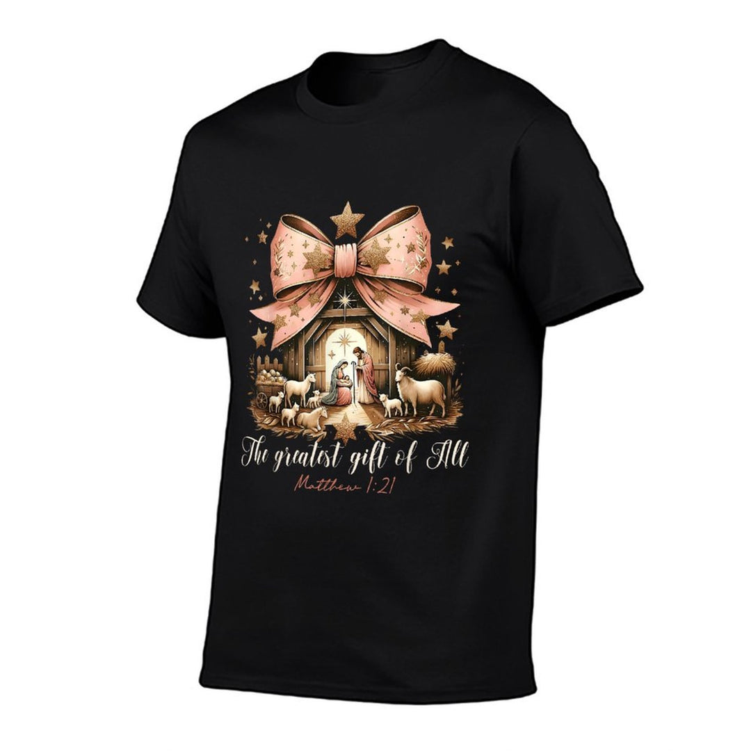 The Greatest Gift Of All Christmas Xmas Coquette Bow Jesus  Wrinkle-resistant T-Shirt