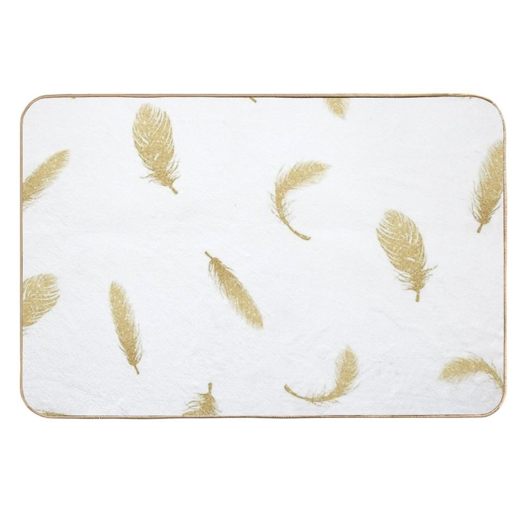 Gold Glitter Feathers  Slip-Resistant Bath Mat