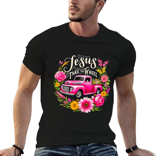 Jesus Take The Wheel Floral Farm Truck Christmas Xmas  Summer-ready Fabric T-Shirt