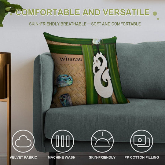 NZ Maori - Whanau - Family Theme Soft Short Plush Fabric Throw Pillow