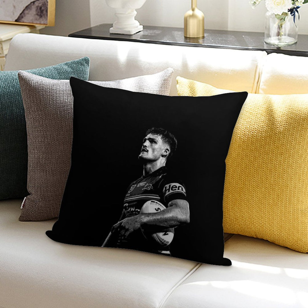 Nathan Cleary Panthers NRL Black And White Posterised Soft Luxury Feel Throw Pillow