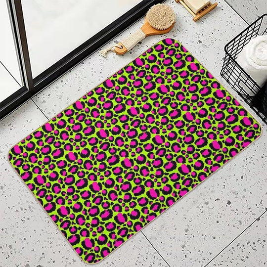 Neon Green Pink Leopard Print Seamless Pattern Art  Repositionable Bath Mat