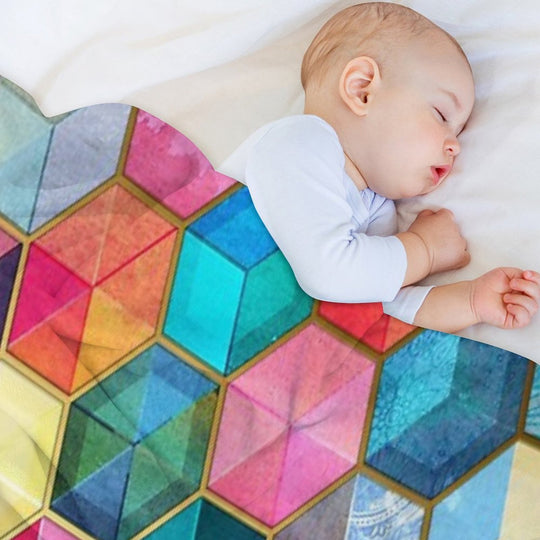 Crystal Bohemian Honeycomb Cubes - Colorful Hexagon Pattern Plush Throw Blanket