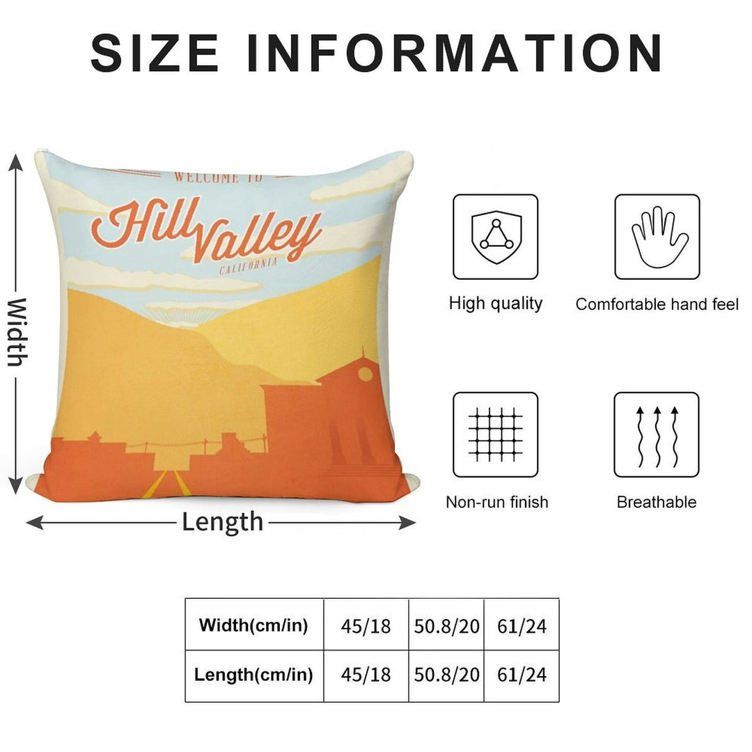 Back to The Future - Welcome To Hill Valley Soft Reinforced Edging Throw Pillow