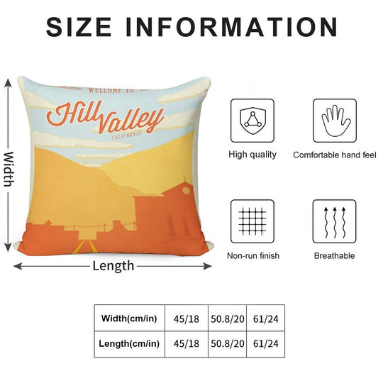 Back to The Future - Welcome To Hill Valley Soft Reinforced Edging Throw Pillow