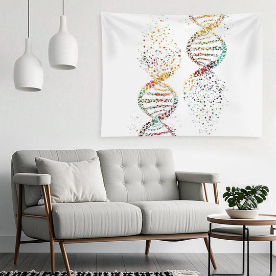 DNA, Watercolor Art,Dna Double Helix Genetic Tapestry