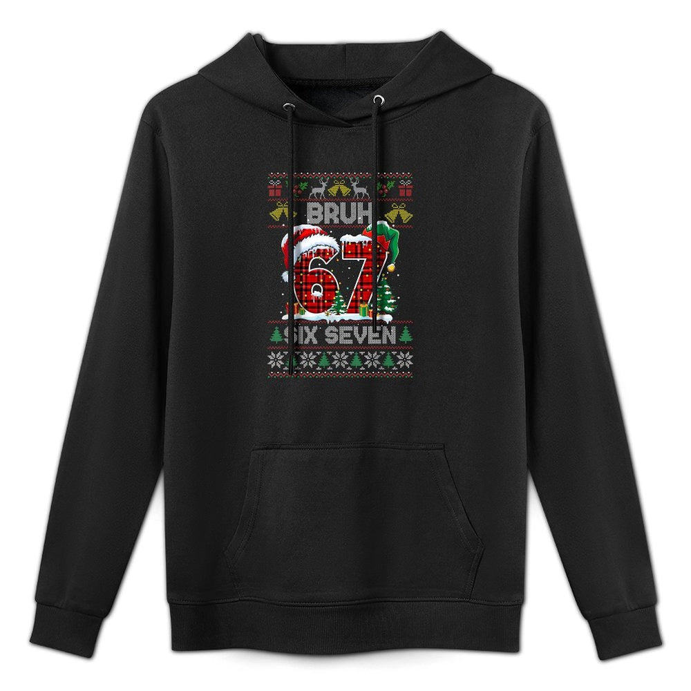 67 Bruh Meme Six Seven Christmas Ugly Sweater Kids Boys Shape Retention Hoodie