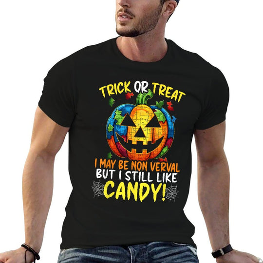 Autism Halloween Puzzle Trick Or Treat Autism Awareness  Cotton T-Shirt