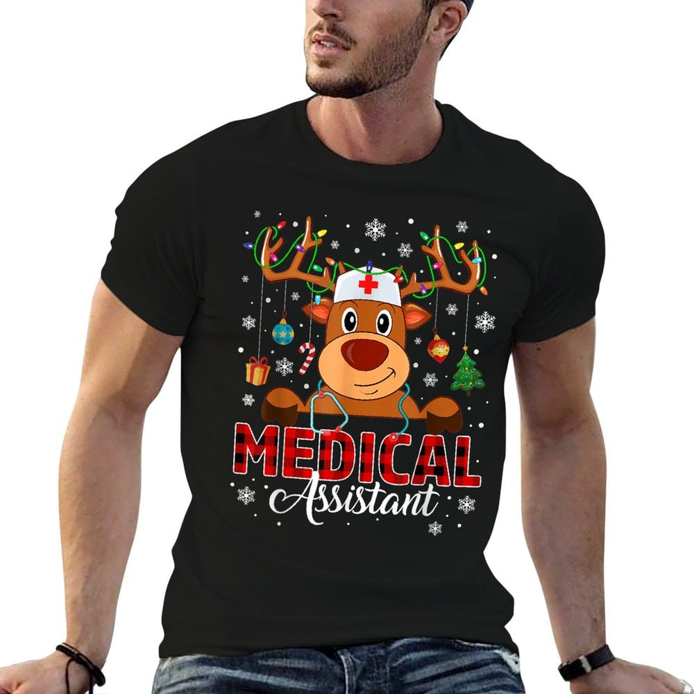 Red Plaid Medical Assistant Nurse Reindeer Christmas Nurse  Relaxed-fit T-Shirt