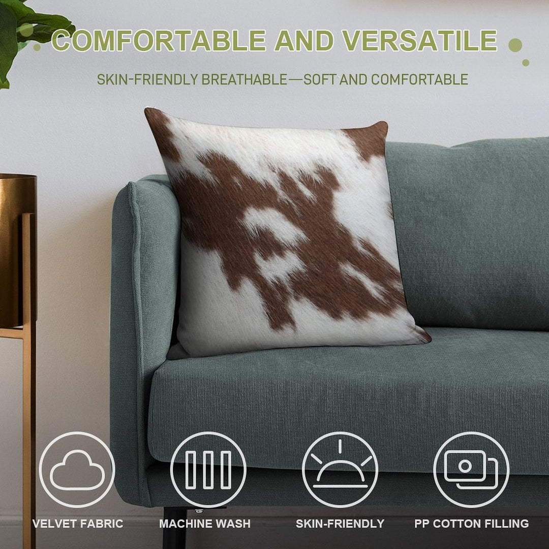 Cow Hide Dark Brown & White Soft Decorative Cover Throw Pillow