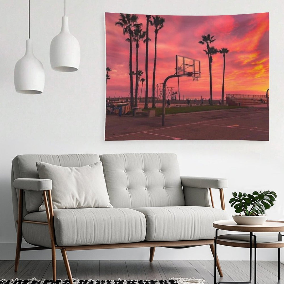Basketballground And Purple Sunset Tapestry