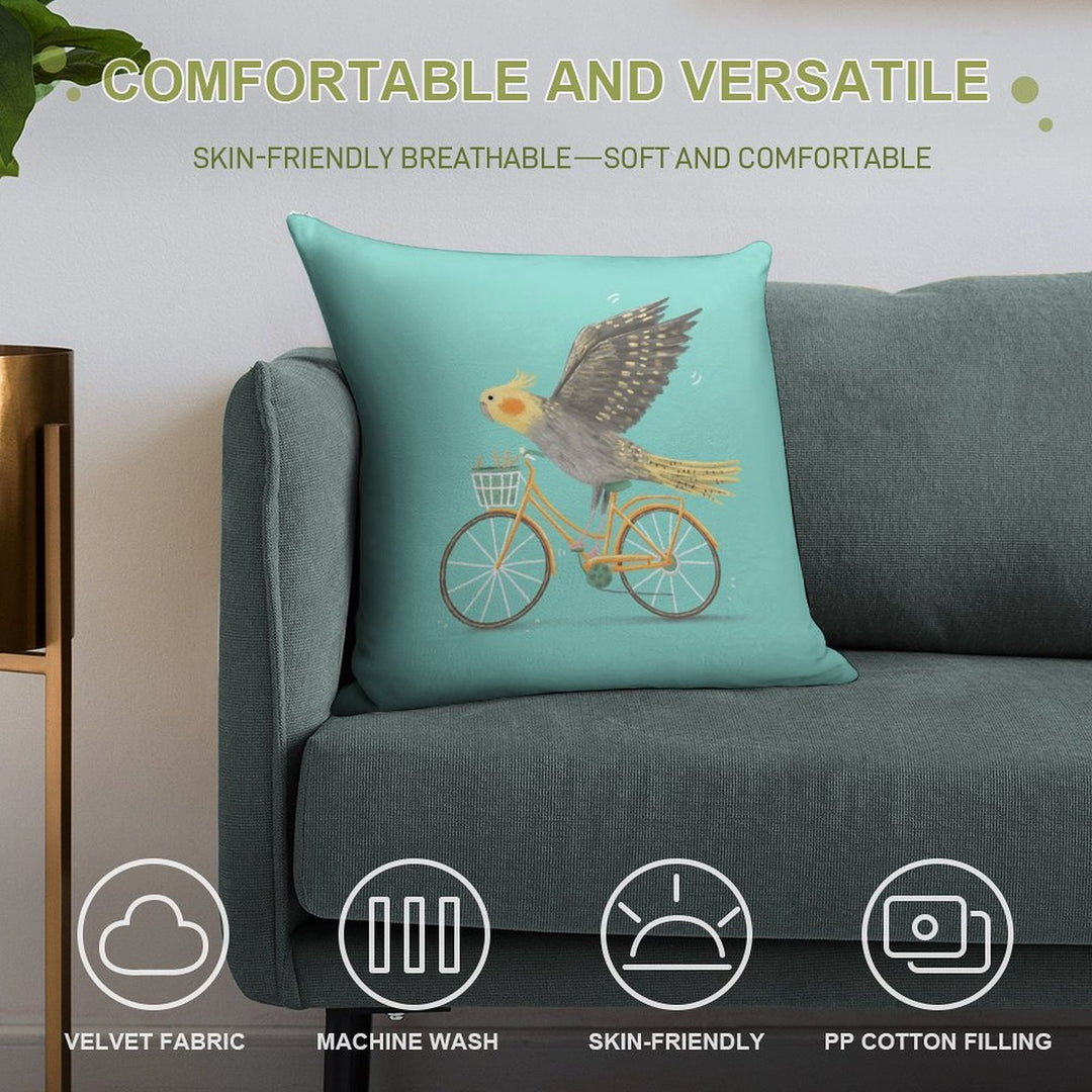 Cockatiel on A Bicycle Soft Anti-Pilling Throw Pillow
