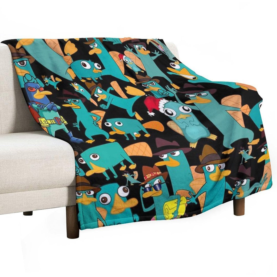 Perry The Platypus Phineas And Ferb Collage Pattern Design - Black Background Compact Throw Blanket