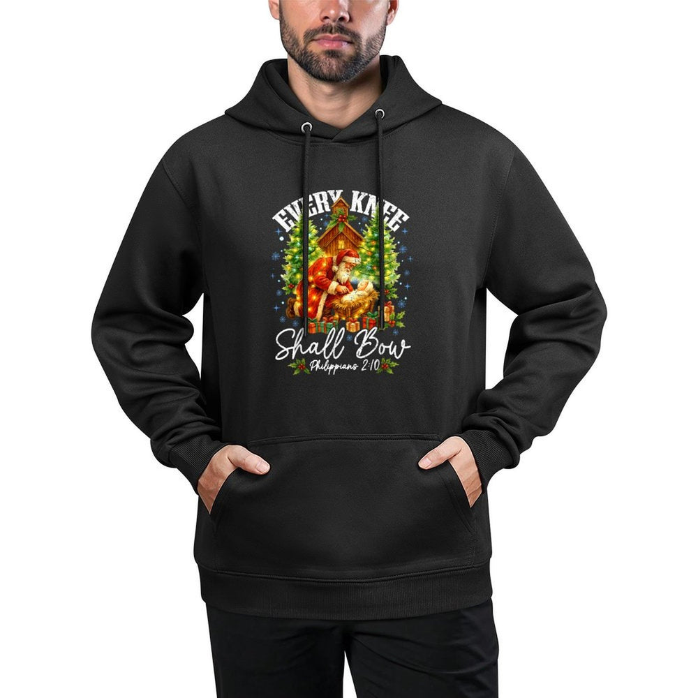 Every Knee Shall Bow Santa Christmas Nativity Scene Xmas Kangaroo Pocket Hoodie