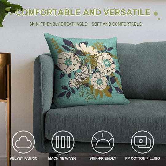 Floral Bouquet ~ on Turquoise Soft Decorative Cover Throw Pillow