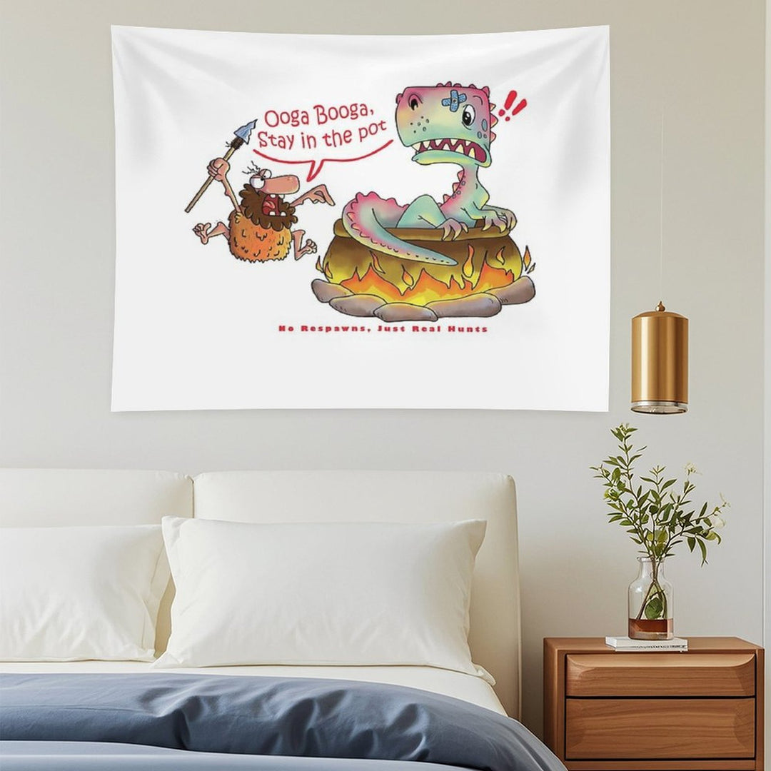 Funny Caveman Dino T-shirt - Ooga Booga Hunter Tee Tapestry