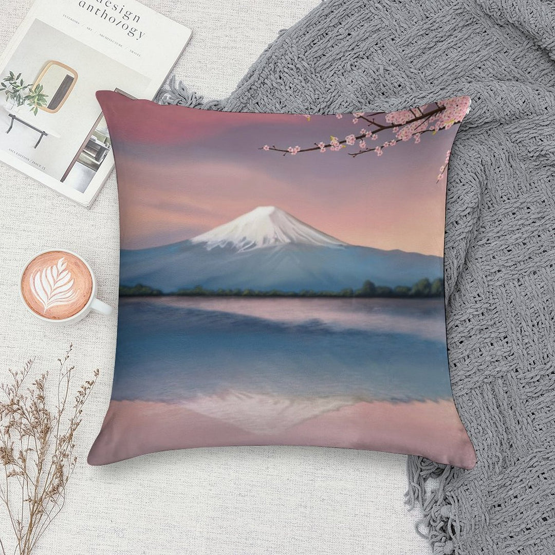 Mt Fuji with Cherry Blossoms Soft Fade-Resistant Throw Pillow