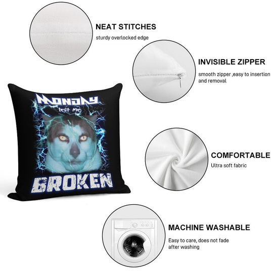 MONDAY LEFT ME BROKEN CAT Soft Decorative Cover Throw Pillow