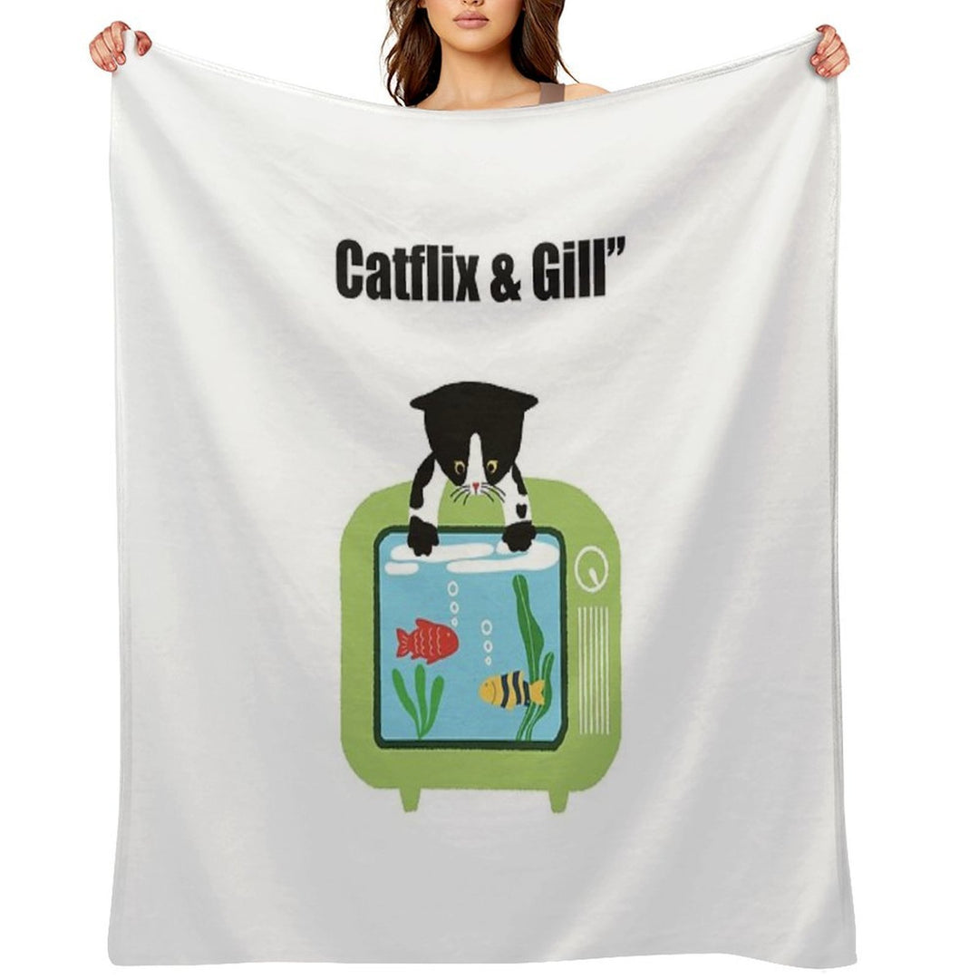 Catflix & Gill Funny Cat And Fish TV Design Gift-ready Throw Blanket