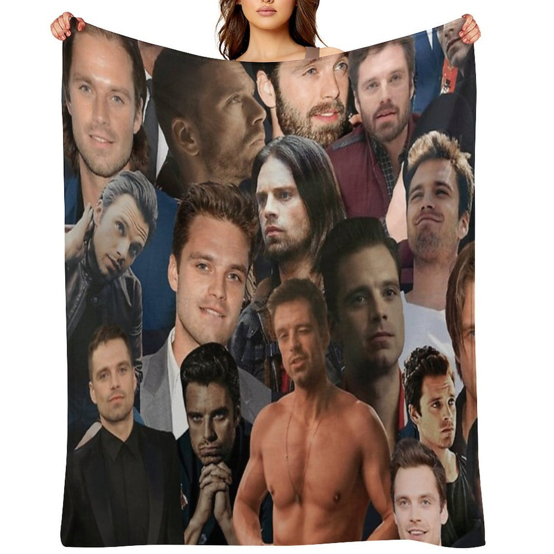 Sebastian Stan Photo Collage Actor Handsome Actor For Fans Womens Multi-functional Throw Blanket