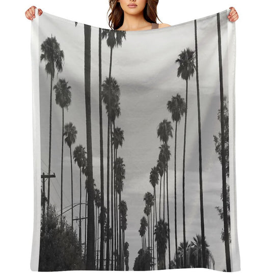 Vintage Black & White California Palm Trees Photo Machine-washable Throw Blanket