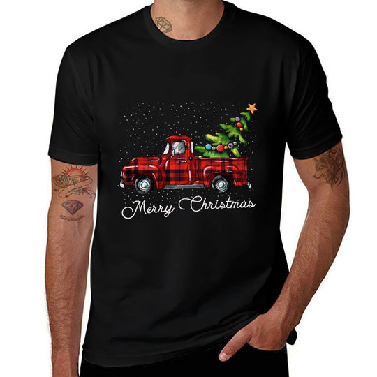 Red Buffalo Plaid Pickup Truck with Tree Merry Christmas  Classic T-Shirt