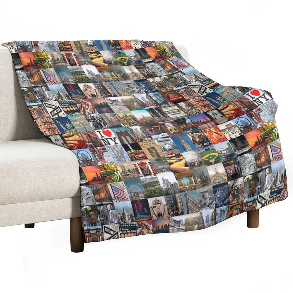 Typical New York - Collage of Images of The City And History Plush Throw Blanket