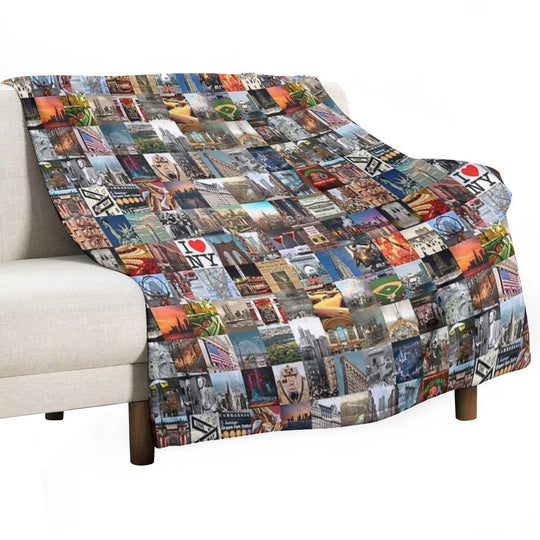 Typical New York - Collage of Images of The City And History Plush Throw Blanket