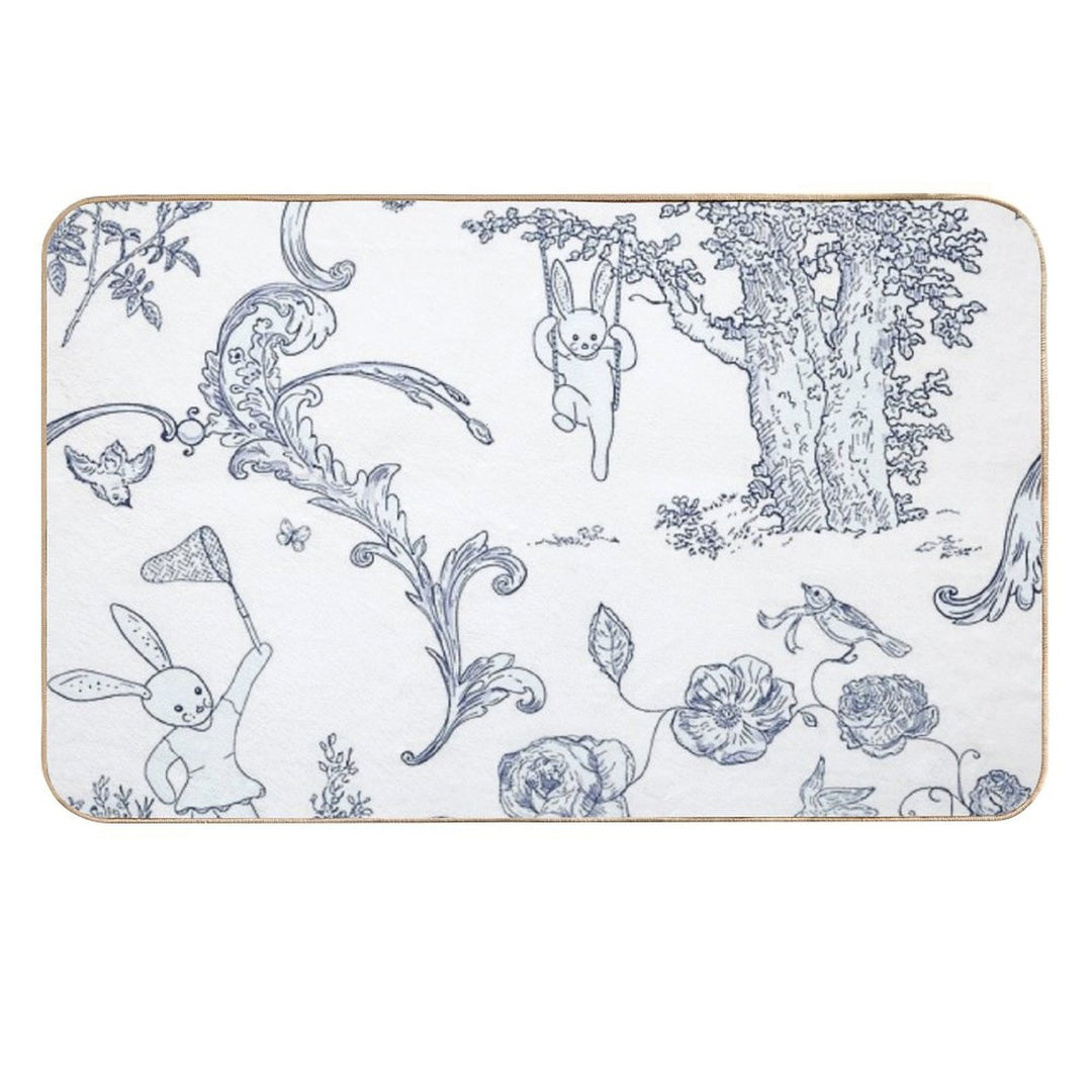 Blue Bunny Toile   Blue Toile   Blue Bunny Toile  Blue Toile Print  Long-Lasting Bath Mat