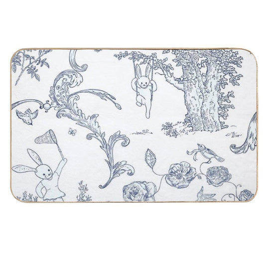 Blue Bunny Toile   Blue Toile   Blue Bunny Toile  Blue Toile Print  Long-Lasting Bath Mat