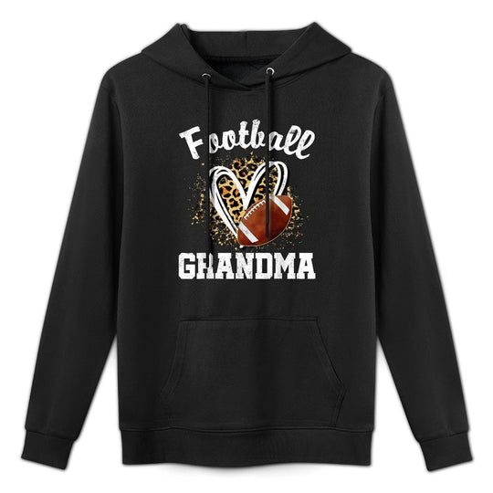 Football Grandma Leopard Heart Cotton-Polyester Blend Hoodie