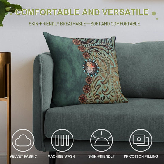 Rustic Cowboy Cowgirl Western Country Green Teal Soft Reinforced Edging Throw Pillow