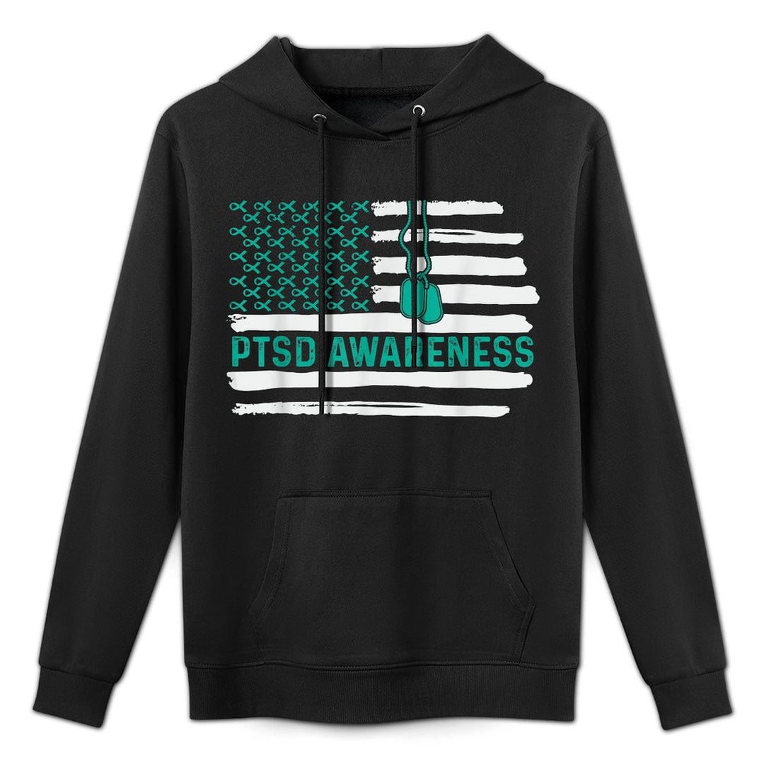 PTSD Awareness US Teal Ribbon PTSD Veteran Men Women Relaxed Fit Hoodie
