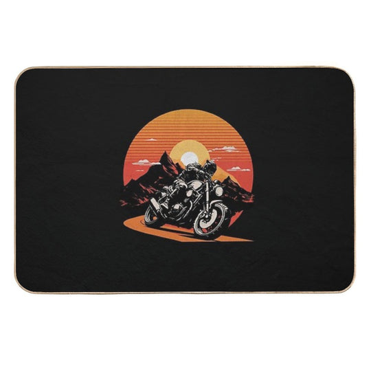 SUNSET BIKER MOTORBIKE RIDER RETRO VINTAGE  Easy To Clean Bath Mat