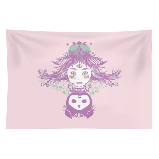 Third Eye Witch With Owl Fantasy Art Tapestry