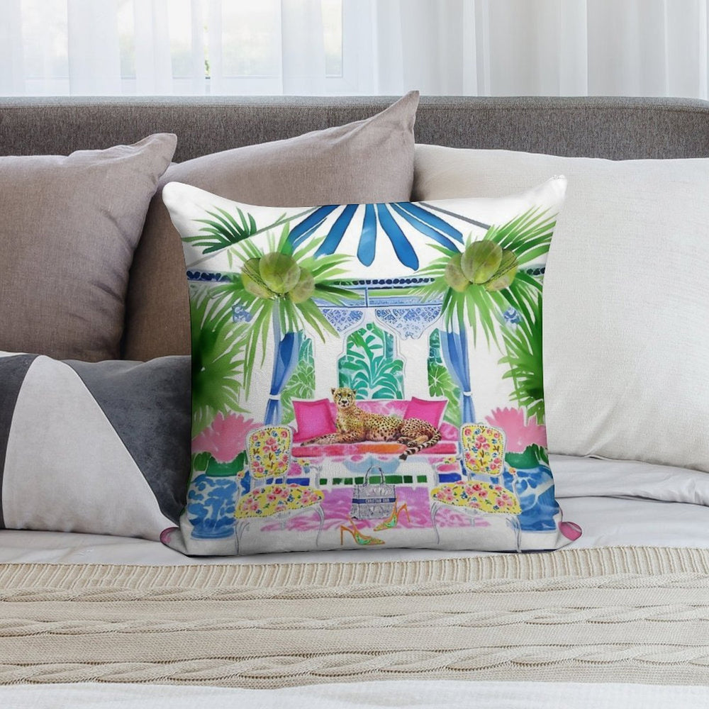 Preppy Cheetah in Stripy Blue Cabana Soft Multiple Sizes Throw Pillow