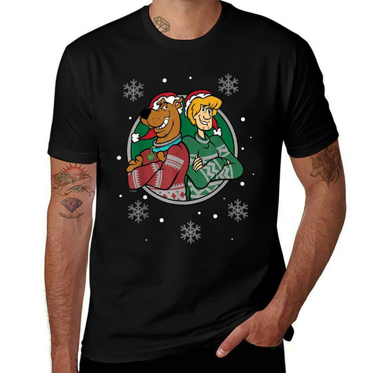 Christmas Scooby Doo Shaggy Arms Crossed Snowing  High-quality Stitching T-Shirt