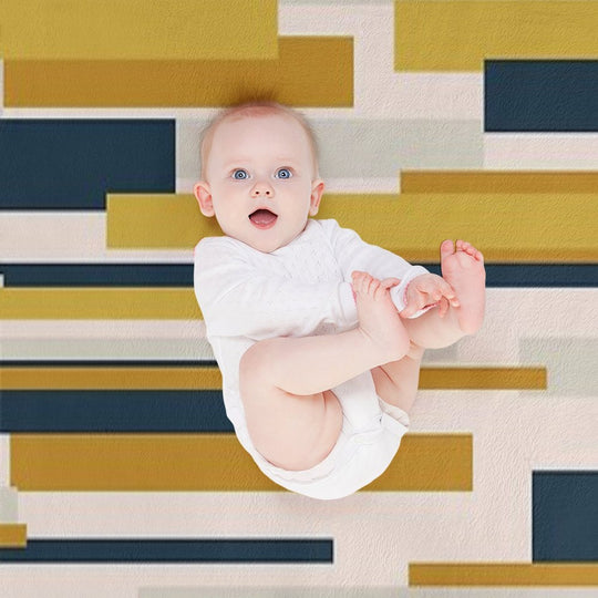 Wright Midcentury Modern Geometric Abstract Pattern in Mustard Yellow, Navy Blue, And Pale Blush Anti-pilling Throw Blanket