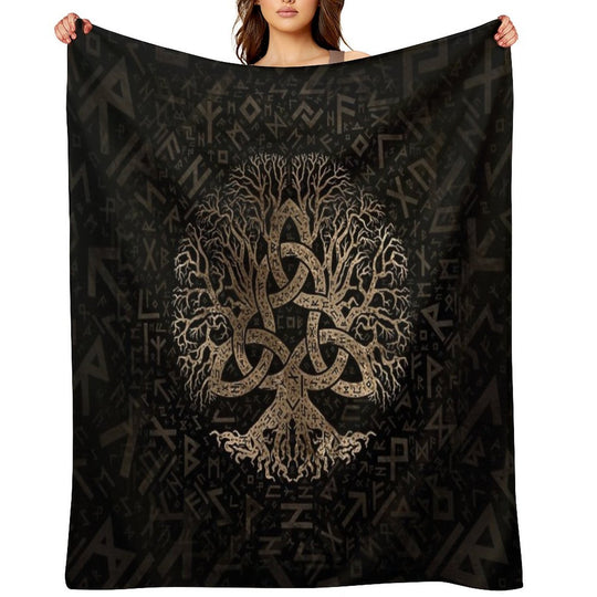 Tree of Life with Triquetra on Futhark Pattern Easy Care Throw Blanket