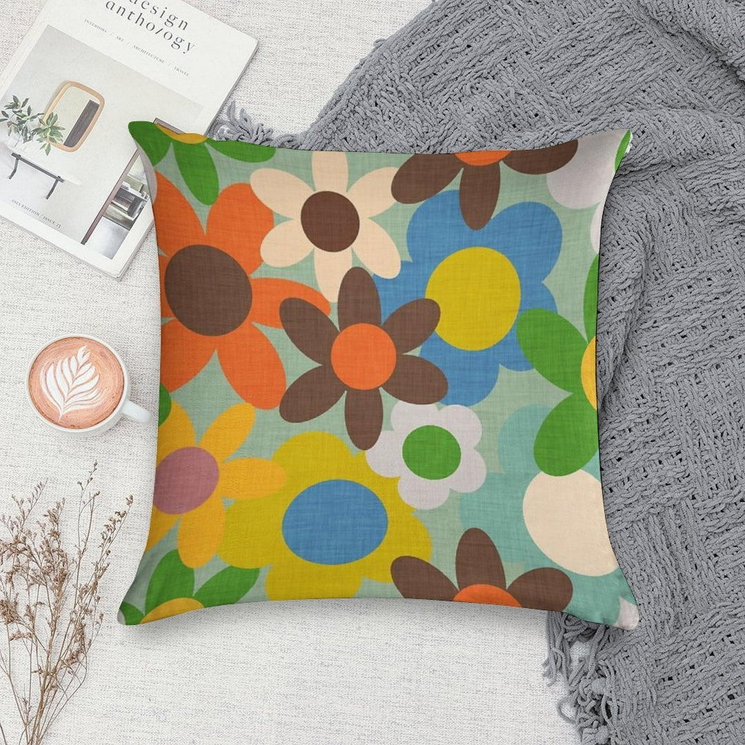 70s Floral Blue Soft Warmth Comfort Throw Pillow