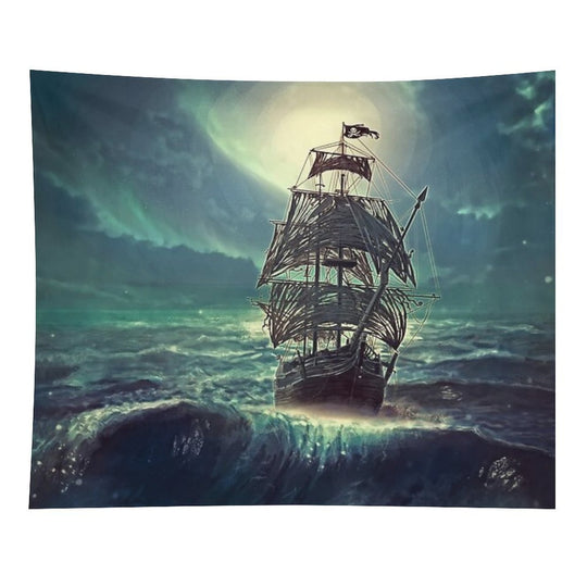 Ghost Pirate Ship at Night Tapestry