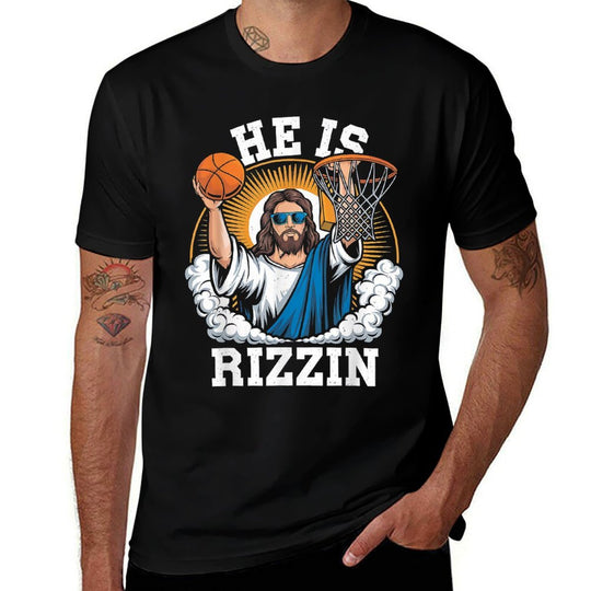 He Is Rizzen Funny Easter Sunday Basketball Meme  Oversized Silhouette T-Shirt