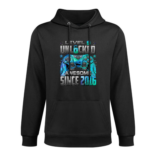 Level 9 Unlocked Awesome Since 2016 9th Birthday Gaming Shape Retention Hoodie